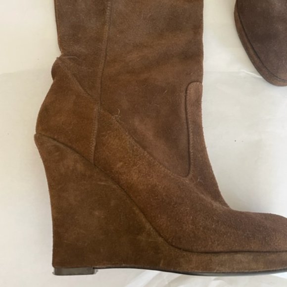 JLo by Jennifer Lopez, Copper Colored Suede to the calf wedged boots - Picture 3 of 5